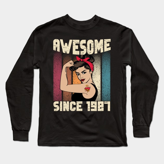 Awesome since 1987,35th Birthday Gift women 35 years old Birthday Long Sleeve T-Shirt by JayD World